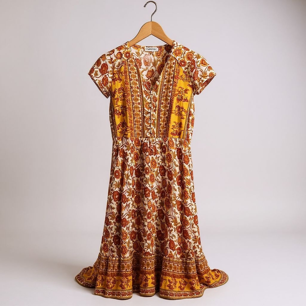 Floral Dress in Orange and Cream